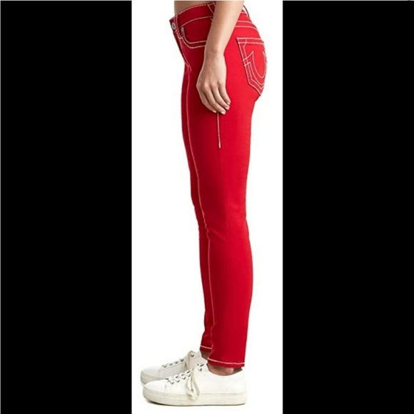 True religion Jennie skinny jeans in red with white stitching. Size 29 - Picture 2 of 15
